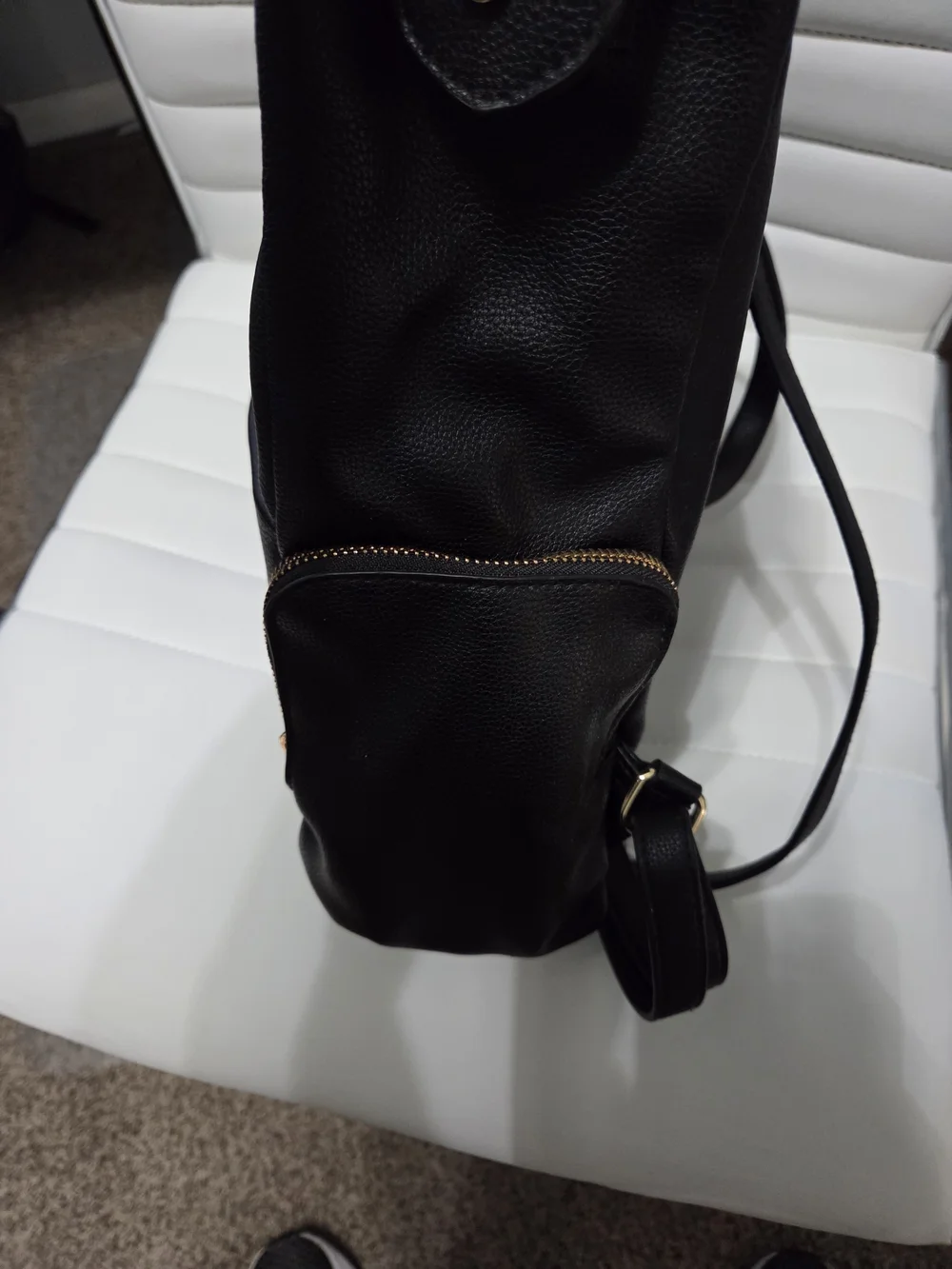 A New Day Black Faux Leather Zip Closure Backpack Purse Gold Hardware